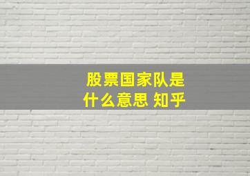 股票国家队是什么意思 知乎